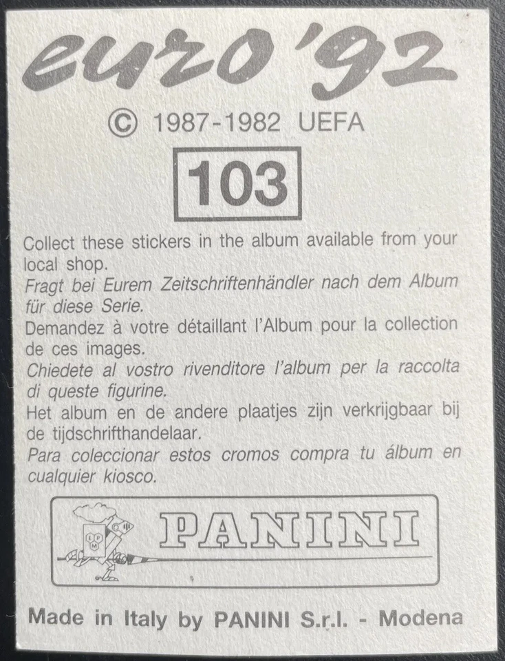 Panini Euro 92 - # 103 - PAUL GASCOIGNE - England - Image 4 of 4