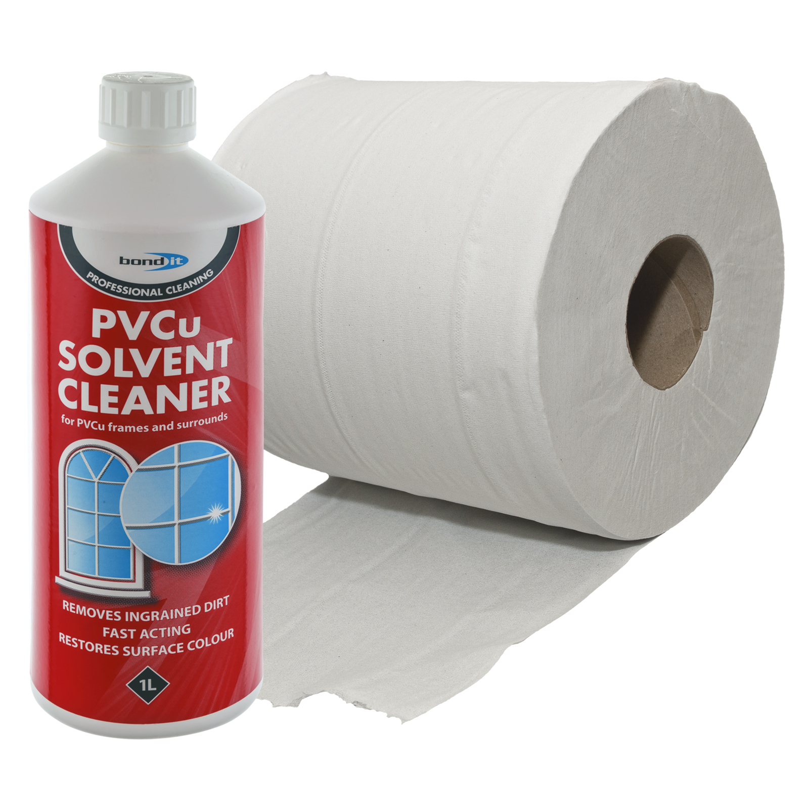 uPVC Window Cleaning Kit - Solvent Cleaner & Large Tissue Roll PVC Plastic Frame