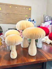 Flora Bunda Tan Velvet Mushroom Retro Mushrooms Shelf Sitter Spring Decor 