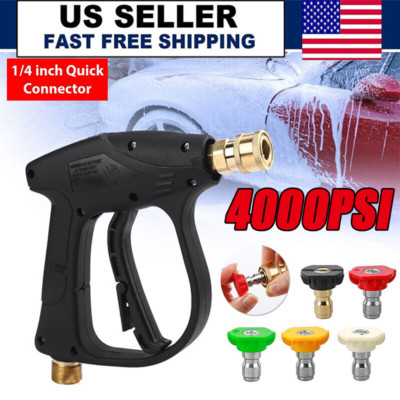 1/4'' High Pressure Washer Gun 4000 PSI Car Wash Foam Spray Short Wand w/5 Nozzle