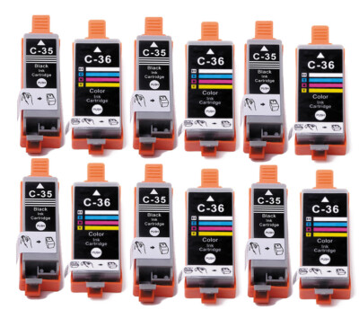 12 Pack Ink Cartridges for PGI 35 CLI 36 35BK 36C Canon Pixma iP100 iP110 TR150