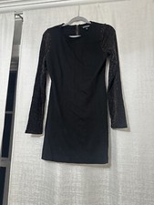 SEXY Express Black Mini Dress Size 10 With GOLD sleeves