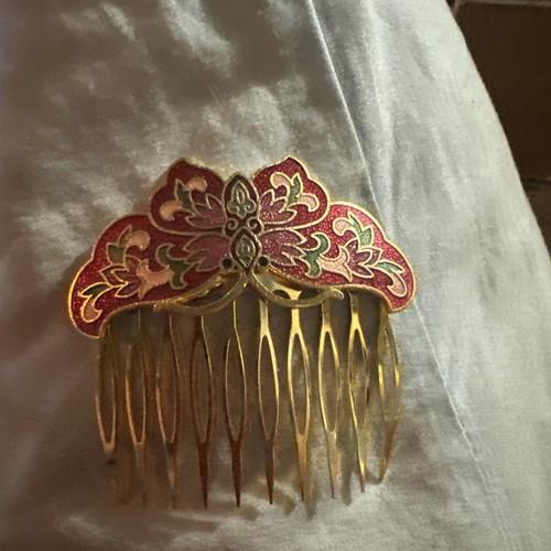 Vintage Cloisonné Gold Tone Hair Combs Set Of 2 - Picture 3 of 5