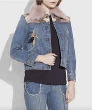 Coach Denim Jeans Jacket W Removable Pink Fur. Nwt. Size 12 (us 8) Retail- $795