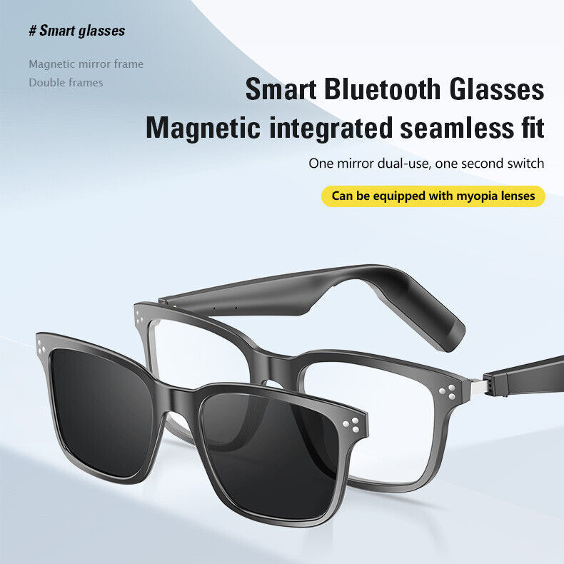 Trendy Outdoor Smart Bluetooth Glasses with Magnetic Mirrored Frames & Dual Frame Options