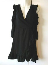 NEW WOMEN'S ROMEO & JULIET COUTURE BLACK FAUX WRAP COLD SHOULDER DRESS M $130