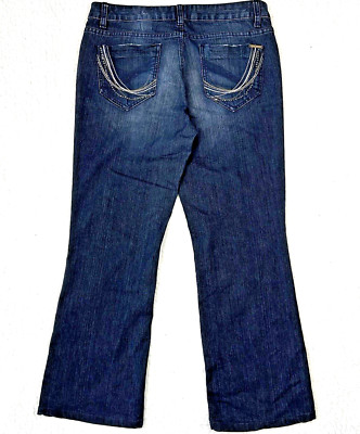 DKNY Jeans Womens Size 14 Dark Blue Straight Stretch Embellished Back Pocket