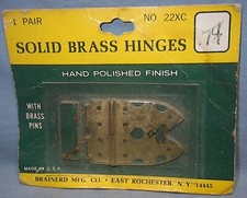 VINTAGE HARDWARE BRAINERD SOLID BRASS HINGES 5/8" X 1 7/8" NEW OLD STOCK