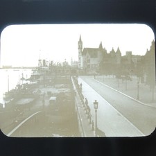 Antique glass Magic Lantern Slide Anvers Escaut Harbour Brussels Belgium #59