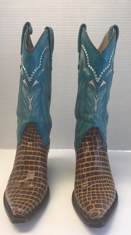 Botas occidentales ROPER para mujer talla US 7-7,5M cuadrados exóticos 100 % cuero bordado Foto 4 de 4