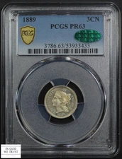 1889 Proof Nickel Three Cent Piece 3CN PCGS PR 63 CAC.