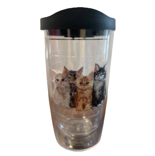 NEW! Tervis Four Cats Sz 16 oz Travel Tumbler Mug Black Lid BPA Free - Cat Lover