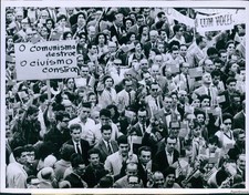1964 Flag Waving Roman Catholics March In Sao Paulo Brazil Politics 7X9 Photo