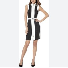 Tommy Hilfiger Sheath Dress Colorblock Sleeveless Belted Black White 4