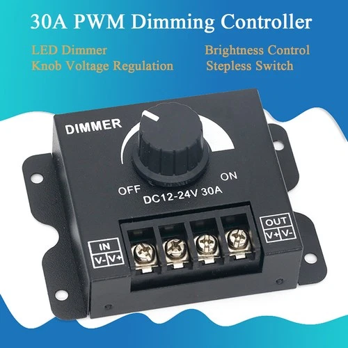 LED Dimmer Switch DC 12-24V 30A PWM Stepless Brightness Dimming Controller