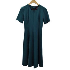 Quince Ultra-Stretch Ponte Short Sleeve Midi Dress Ocean Green Basic Sleeved S