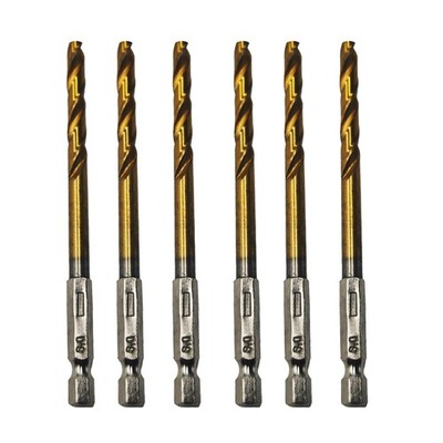 6Pcs 6mm/0.23Inch Dia Hex Shank Drill Bits, Titanium Coated Bearing Steel Twi...