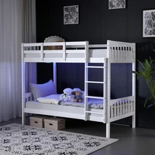 Bunk Bed Twin over Twin Solid Wood Bunk Bed Frame with Ladder for Kids White