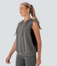 973  NWT Halara Sleeveless Cropped Drawstring Hoodie Mauve Gray Womens S