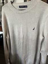 Nautica Men's Beige Cotton Knit Pullover Sweater XL Crew Neck Long Sleeve