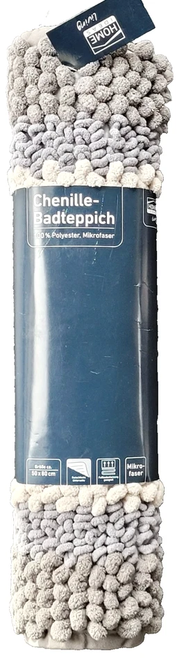 HOME IDEAS LIVING Chenille-Badteppich 50 x 80 cm Gestreift OEKOTEX 7604789