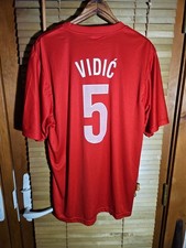 Serbia Home Football Shirt 2010 Soccer Kit #5 Vidic Jersey Red Mens L Free Ship