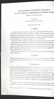 Solar Radio Astronomy Research at the Trieste Anstronomical Obseratory; Abrami, 