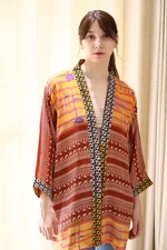 Crepe Short Kimono Duster Jacket Cardigan Cap Loose Robe Yellow PS KMS3538