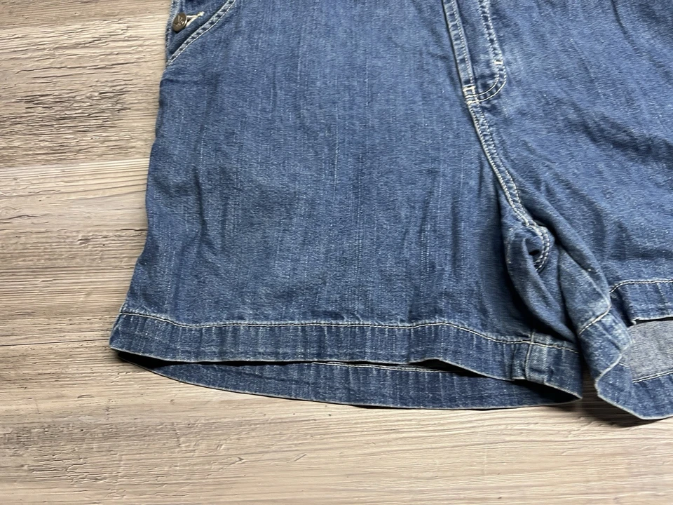 Vintage Calvin Klein Bib Overalls Shorts Jeans Denim Womens L Double Stone Wash - Image 4 of 4