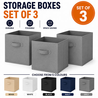 3 x Faltbare Aufbewahrungswürfel Boxen Stoff Korb Organizer Regal Schubladen