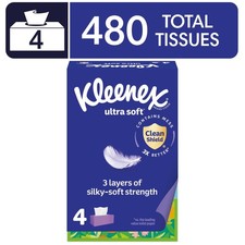 Ultra Soft Facial Tissues 4 Flat Boxes 120 Tissues per Box 3-Ply
