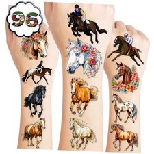96 PCS Floral Cowgirl Horse Derby Pre-Cut Temporary Tattoos Birthday Normal