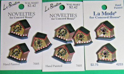 (8) LeBOUTON LaMODE for CONCORD HOUSE BIRDHOUSE PLASTIC BUTTONS 3-CARD+2 LOT-2/1