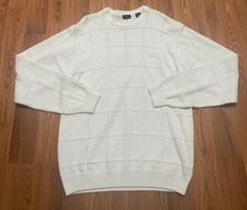 Izod Sweater Mens Large Grid Knit Ivory Crewneck