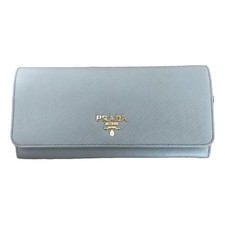 PRADA Baby Blue Saffiano Triangle Continental Flap Wallet