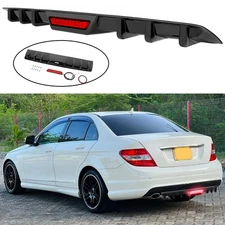 Glossy Rear Bumper Diffuser Lip W/ LED Light For Mercedes Benz W203 W204 W205