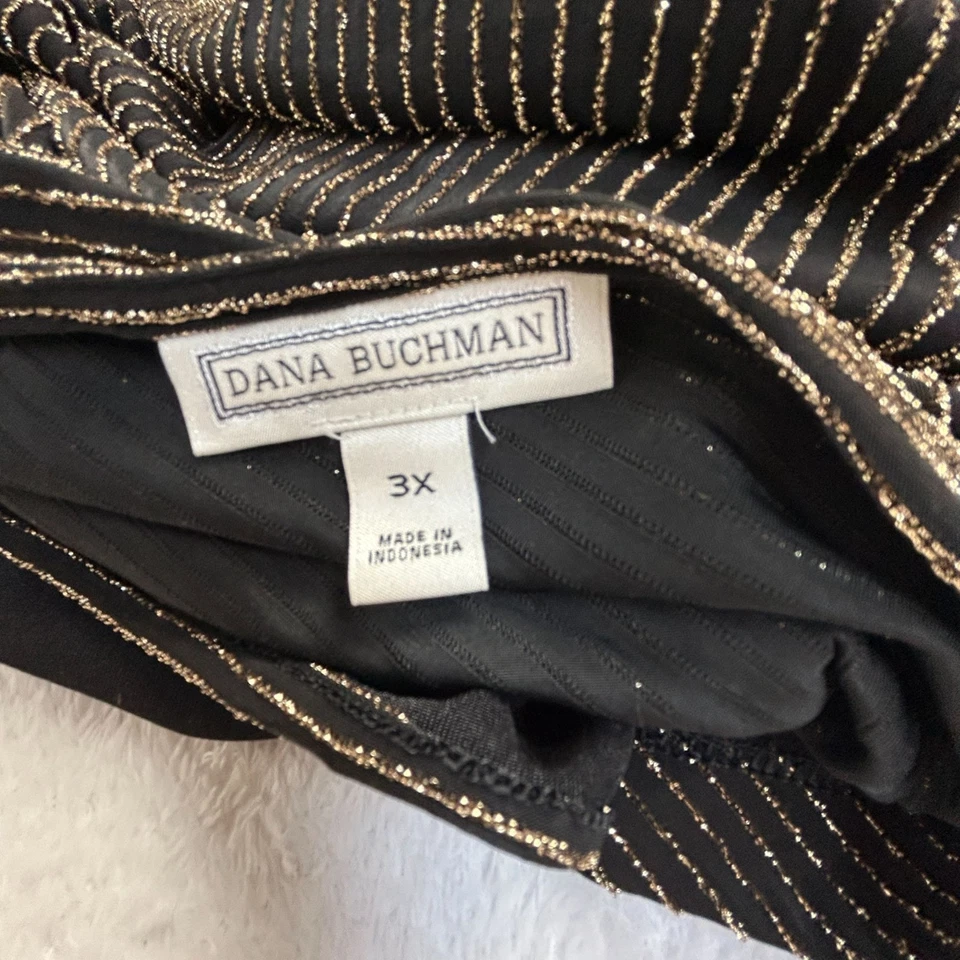 Chaqueta cárdigan a rayas metálicas negras y doradas de Dana Buchman para mujer 3X Lagenlook Foto 3 de 4