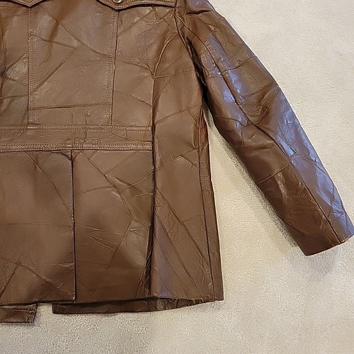 Giacca patchwork pelle vintage anni 60-70 uomo 42 Woodstock patch tasca marrone - Foto 19 di 24