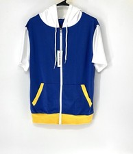 Ohoo NWT men  s zip up hoodie medium Short Sleeve Fleece Sweatshirt Blue White