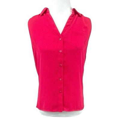 The Limited Women s XS Sleeveless Sheer Collared Blouse Top Magenta Pink