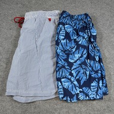 2 Pack Lands' End Swim Trunks Mens Large Blue Tropical Leaf Stripe Mesh Lined