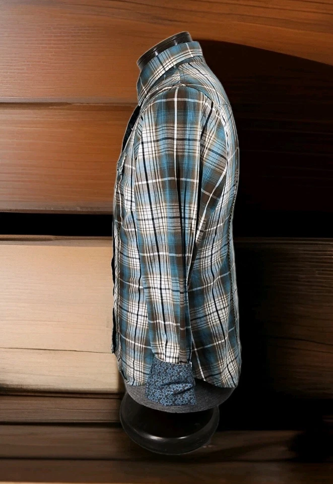 Camisa ocidental Roper Pearl Snap feminina L azul xadrez manga longa punho flip - Imagem 4 de 4