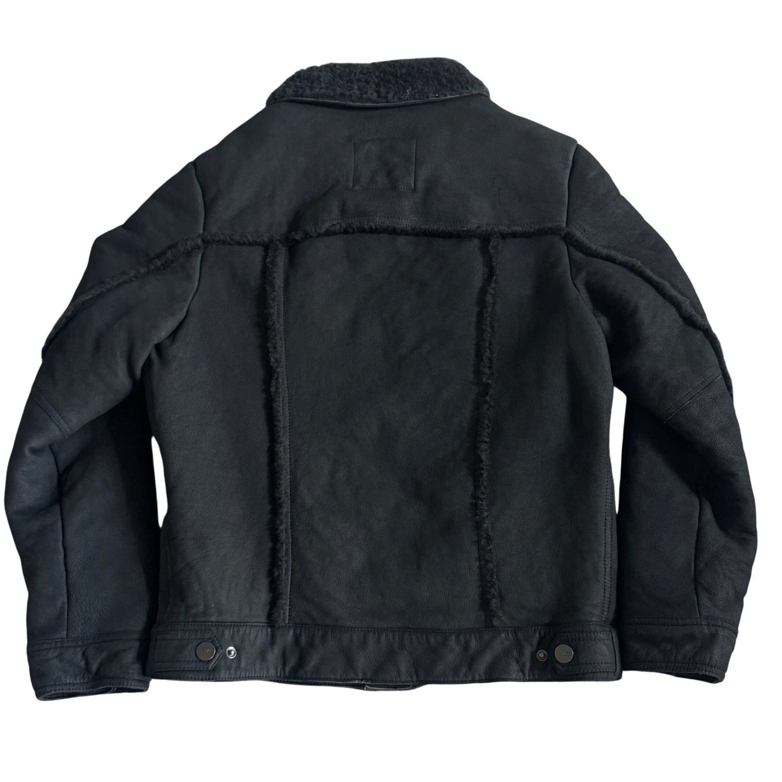 UGG Clint Men's Black Suede Lambskin Leather Shearling Trucker Jacket Coat M - product detail image 5