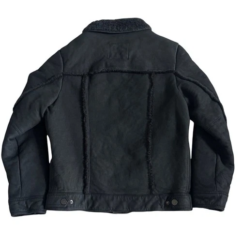 UGG Clint Men's Black Suede Lambskin Leather Shearling Trucker Jacket Coat M image 5