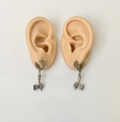 Ax Axe Roughneck Camp Charm Hoop Earrings Jewelry Wood Goth Chop Stainless Steel
