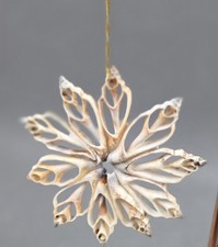 4 Christmas Ornaments Handpainted Sand Dollars Shell Snowflake Decoupaged Shell