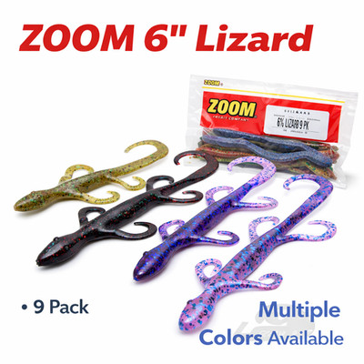 Zoom 6'' Lizard Soft Plastic Bait 9 Pack Bass Fishing Multiple Colors Available