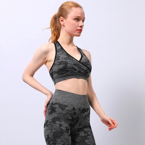 Damen 3-teilig nahtloser Yoga-Anzug Sport Unterwäsche Fitness Langarm kurz - Bild 11 von 27