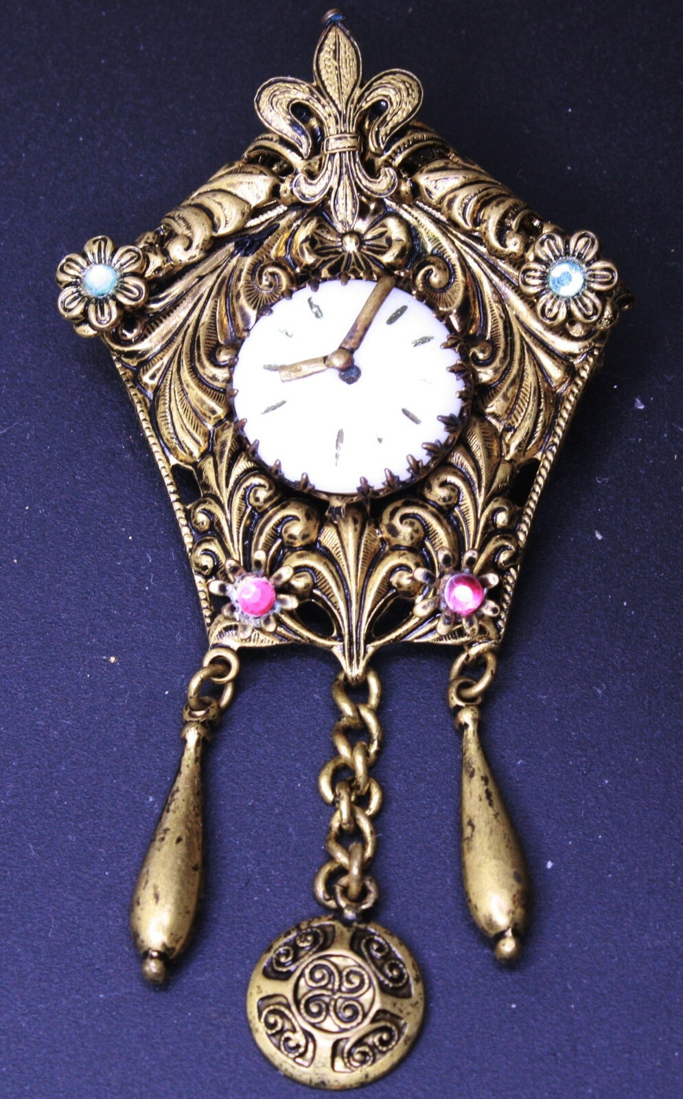 Vintage Signed CHEHOSLOVAKIA Pendulum Clock Fleur… - image 1