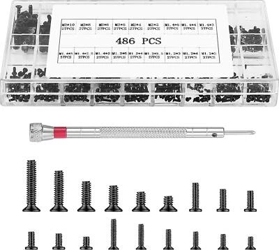 MYHONGLE 486 Pcs Small Screws for Glasses Repair Kit, M1.2 M1.4 M2 Glasses Screws, Repair
